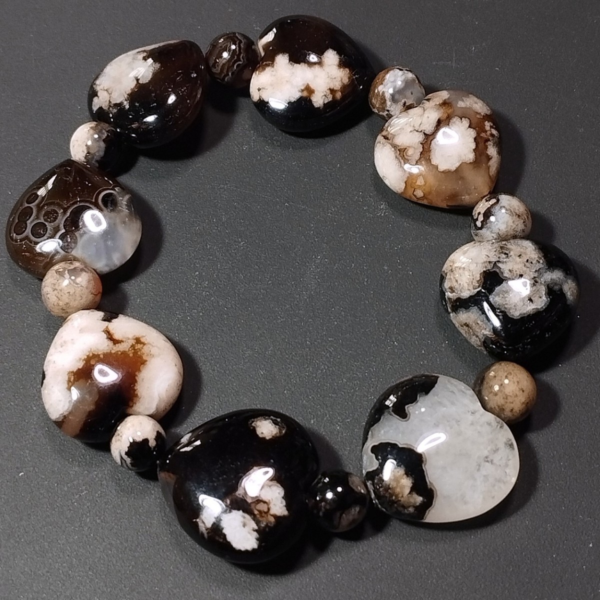 ブラック桜瑪瑙 黒桜瑪瑙 ハート ブレスレット 17cm 夜桜瑪瑙｜Yahoo