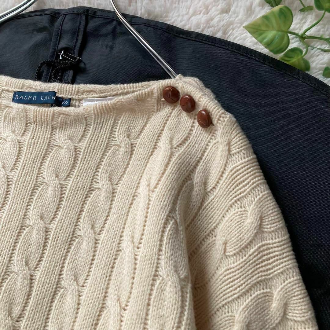 ラルフローレン 羊毛カシミヤ ケーブルニットポンチョ くるみボタン