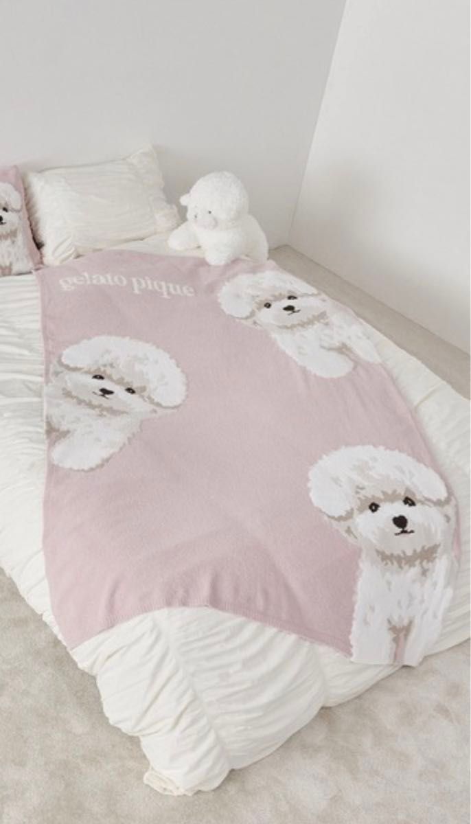 ジェラートピケ ベッド 寝具 パウダーDOG3柄ジャガードマルチカバー