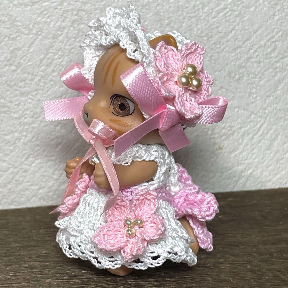カプセルドール猫 アウトフィット ハンドメイド 桜のレース編みドレス