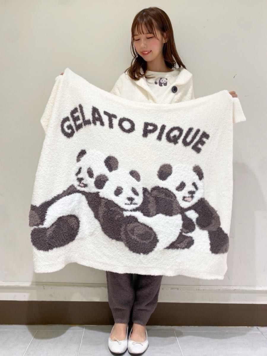 ジェラートピケ ジェラピケ パンダジャガードブランケット オフ