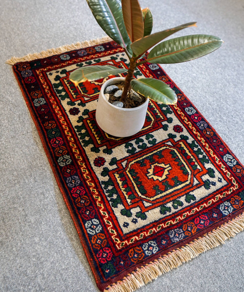 54×42cm アフガニスタン絨毯 Fine カールモハメディ トライバルラグ 54