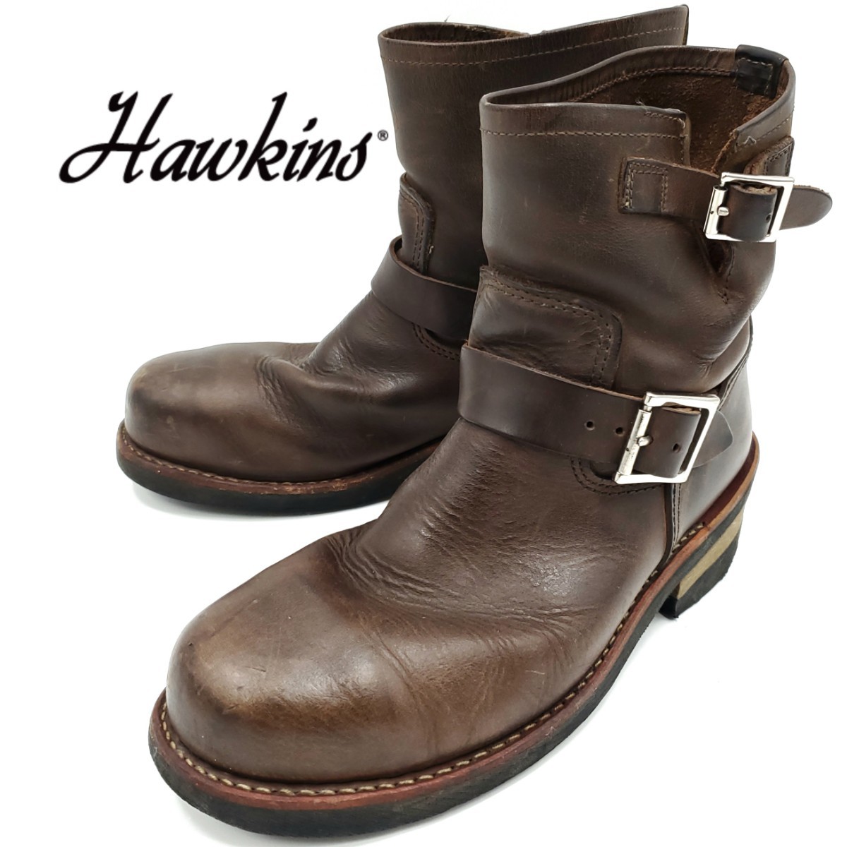 スチールトゥ HAWKINS 25 0cmレザーエンジニアブーツ茶ブラウンメンズ