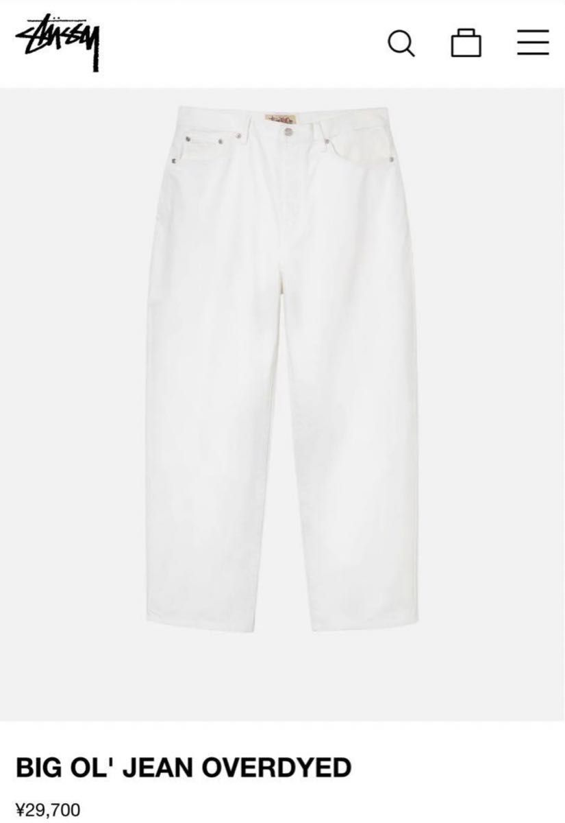 Stussy BIG OL' JEAN OVERDYED W28 22AW バギーデニム ホワイト