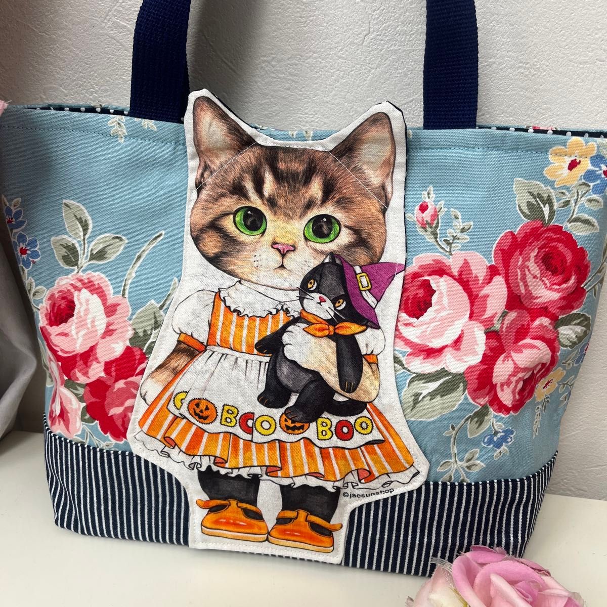 黒*こ様 ふわモコ☆ダブル猫ちゃん【巾着トートバッグ】コヤンイサム