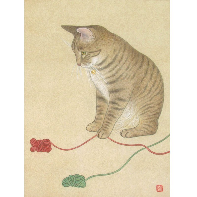 真作保証 19世紀 古画 「3匹の猫」 油彩4号 希少な動物画 真作保証 19