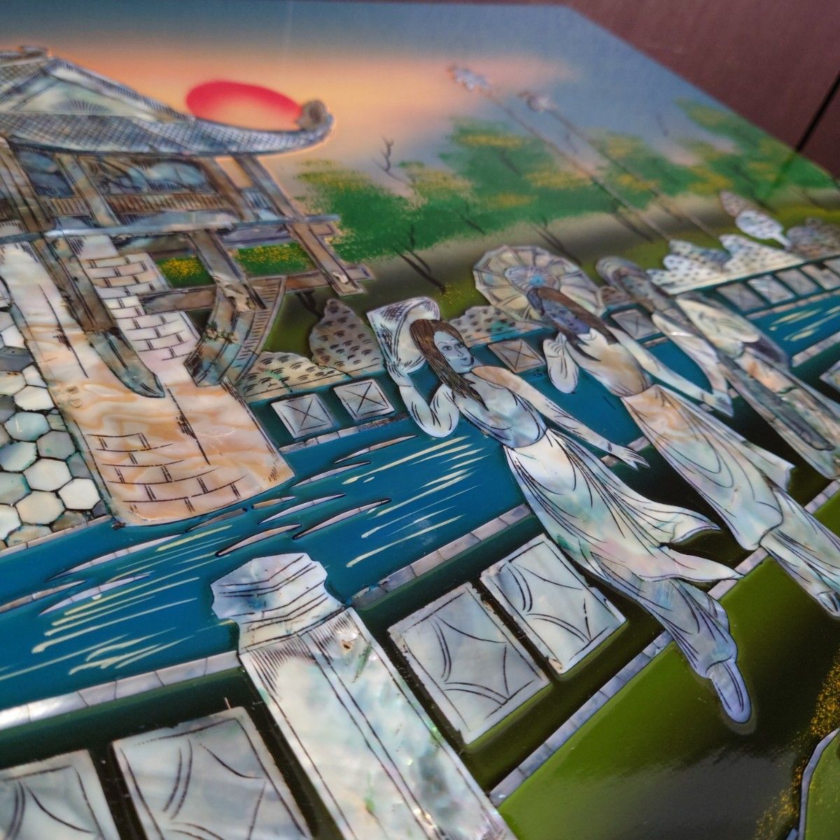 中国螺鈿絵 アンティーク 4枚組 壁掛け 中国螺鈿絵 アンティーク 4枚組