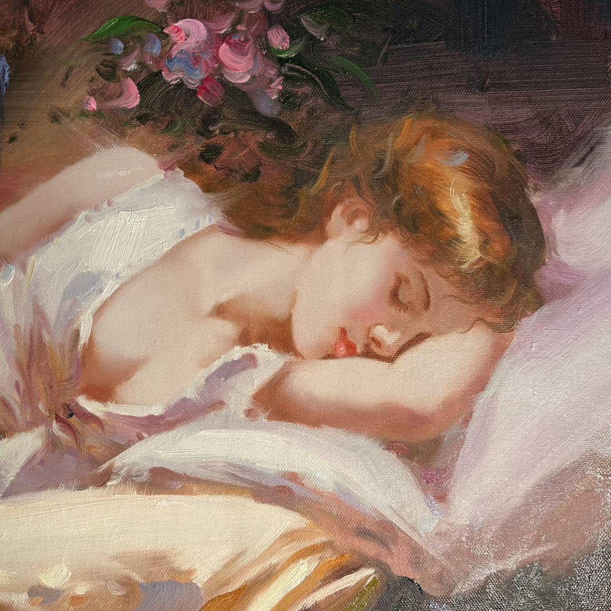秀作 手書き油絵 美人画 眠りの中（大）絵画 インテリア 油彩画｜Yahoo