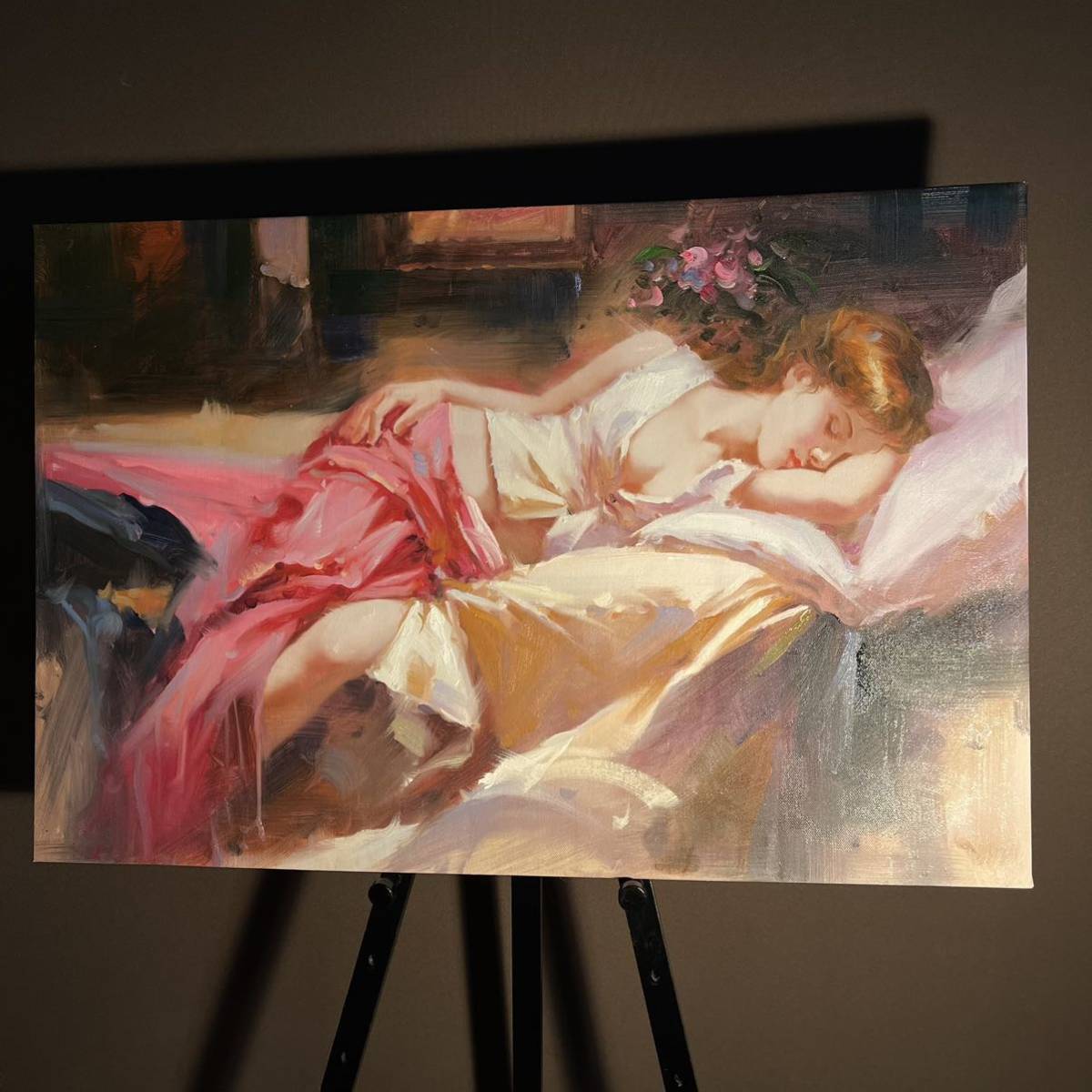 秀作 手書き油絵 美人画 眠りの中（大）絵画 インテリア 油彩画｜Yahoo