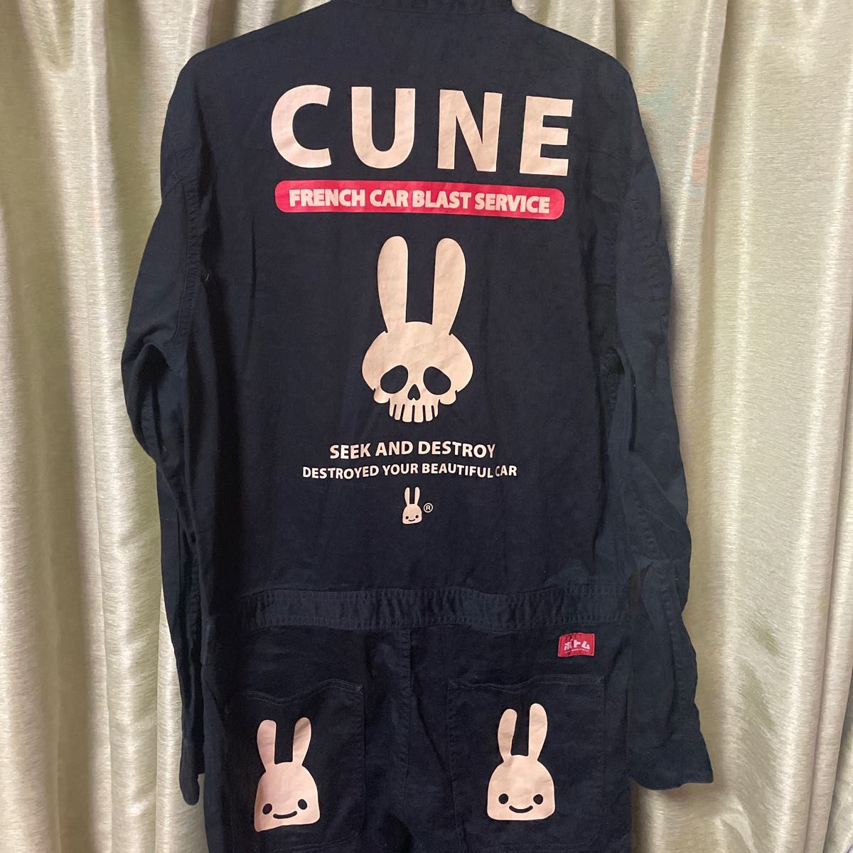 CUNEキューン うさぎプリント つなぎ オールインワン ブラック 2 CUNE
