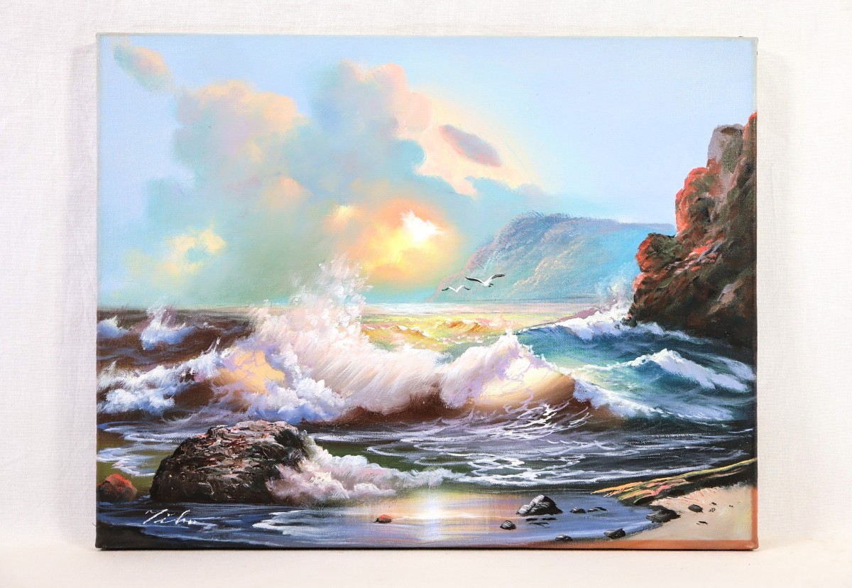 Yahoo!オークション - 真作 千葉弘道 油彩「朝やけの海」画寸 41cm×32