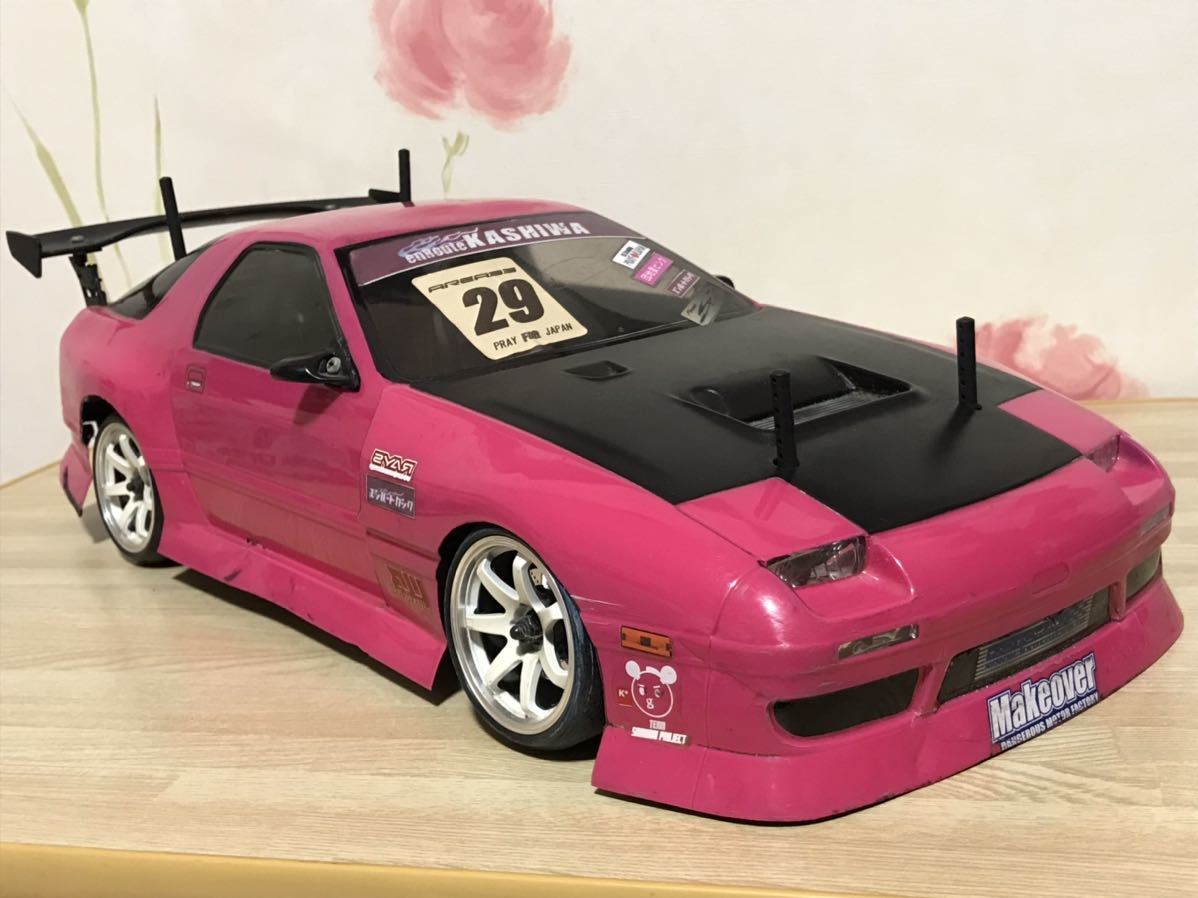 送料無料 1/10 ヨコモ マツダ RX-7 FC3S ピンク ドリフト LED付き