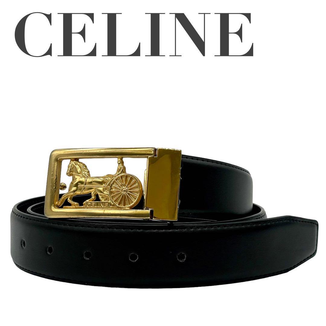 CELINE ベルト 65 こげ茶 ゴールド レディース レザーベルト 馬車金具