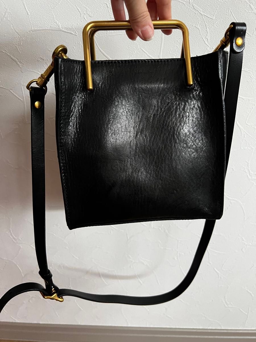 取手に難あり EMMA AURA レザースクエアバッグ ブラック 2way トート
