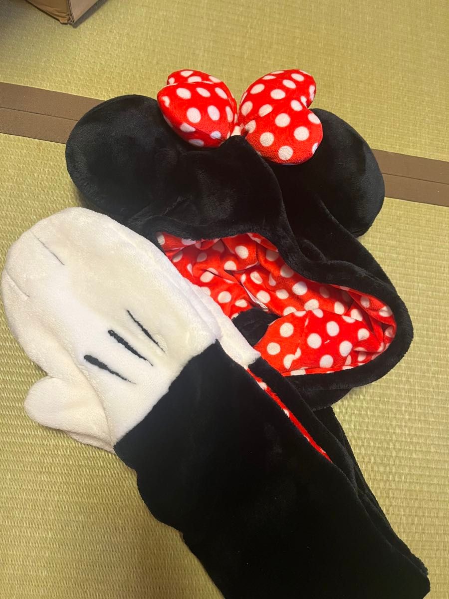 ミニー マフラー キャップ 帽子 手袋付き ディズニー リゾート ファン