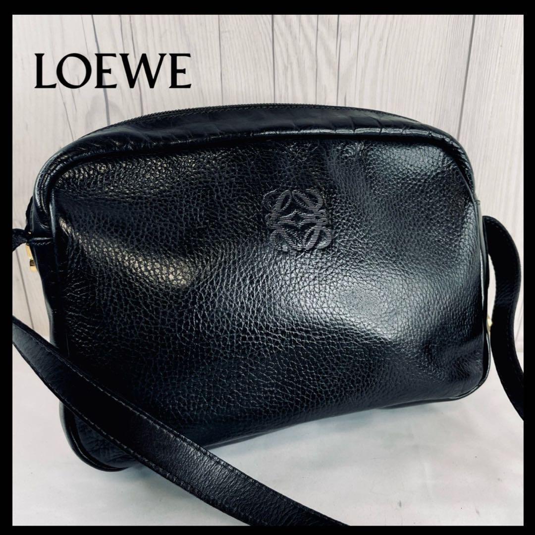 美品 LOEWE ロエベ アナグラム レザー ショルダーバッグ レザー 黒