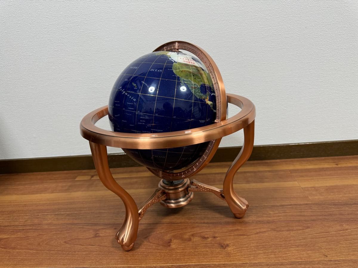 地球儀 天然石 インテリア 猫脚 縁起物 置物 アンティーク 天然石