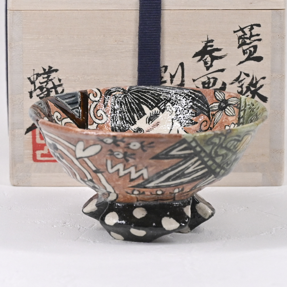 Yahoo!オークション - 四季慾斎蟻助 (深見文紀) 藍鉄春画織部割高台ぐ