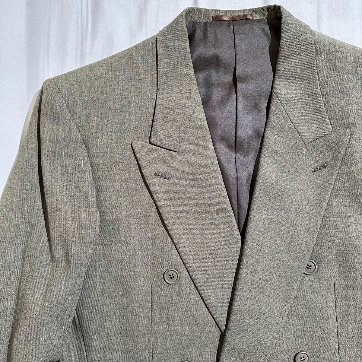 昭和レトロダブルスーツ 古着 90s ヴィンテージ モスグリーン 緑