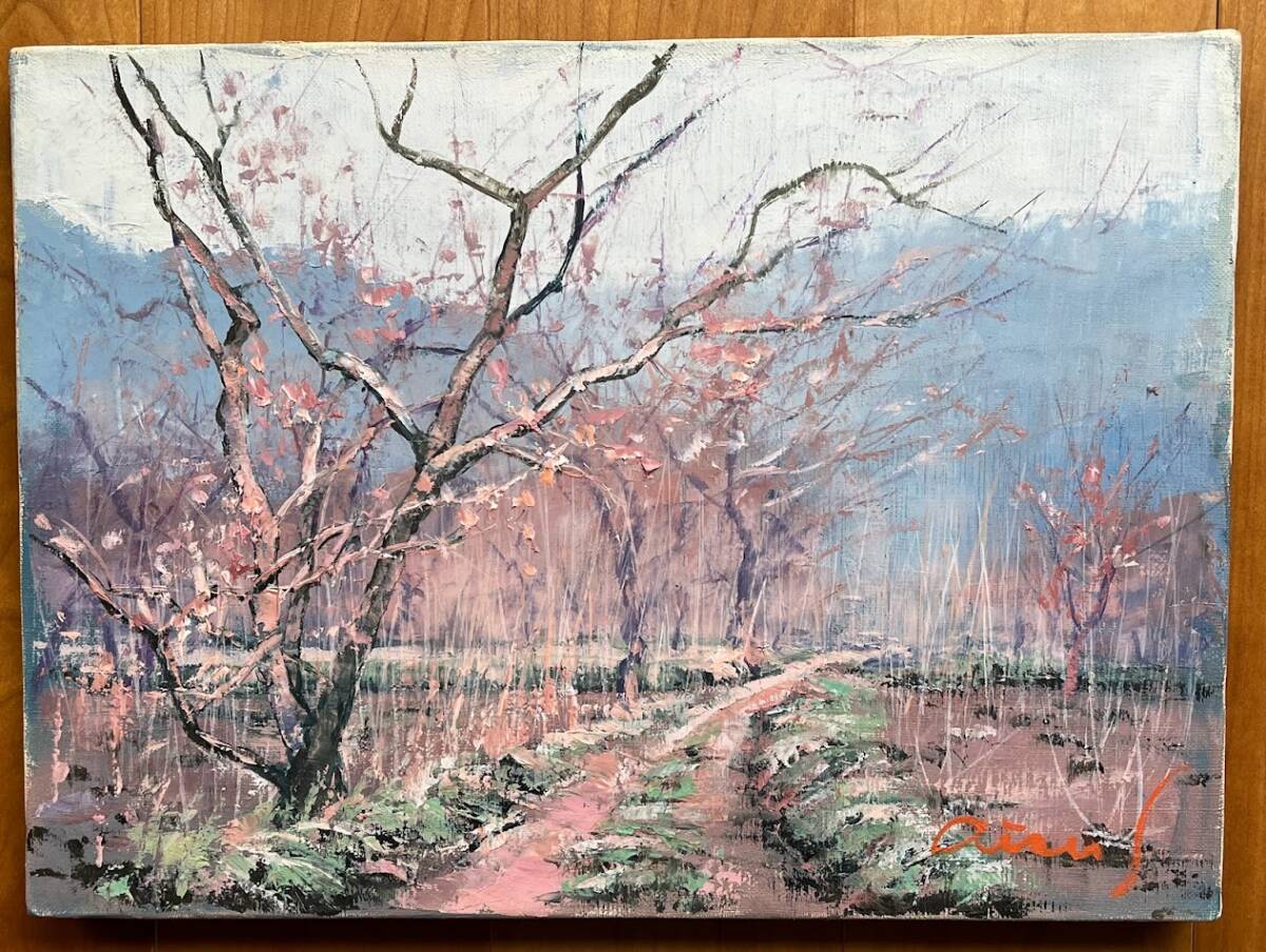 Yahoo!オークション - 真作 佐藤あつ子 「花咲く杏の木」 F4号 油彩画
