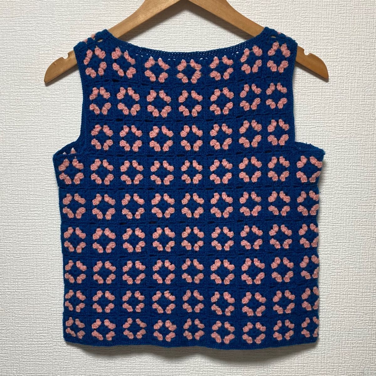 手編みパッチワーク ニットベスト モチーフ ヴィンテージ 昭和レトロ