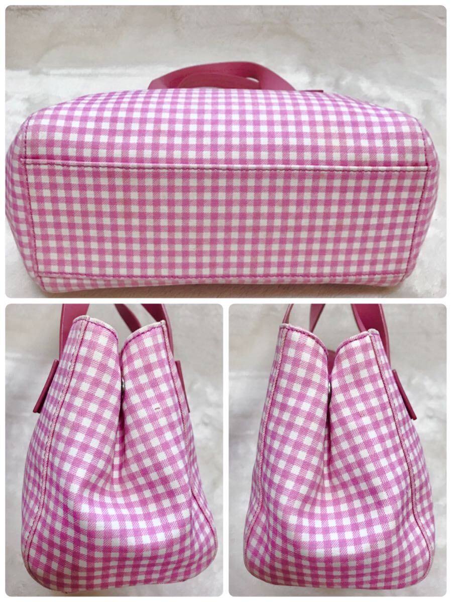 美品 miumiu カナパ トートバッグ キャンバス ギンガムチェック ピンク