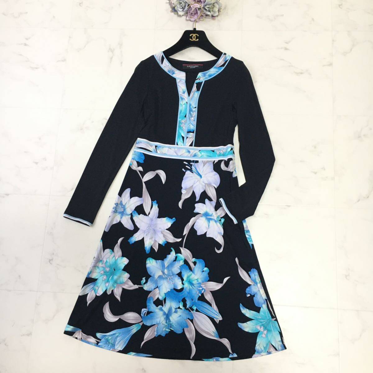 美品 LEONARD レオナール カンカン リリー ドレス ワンピース 送料無料