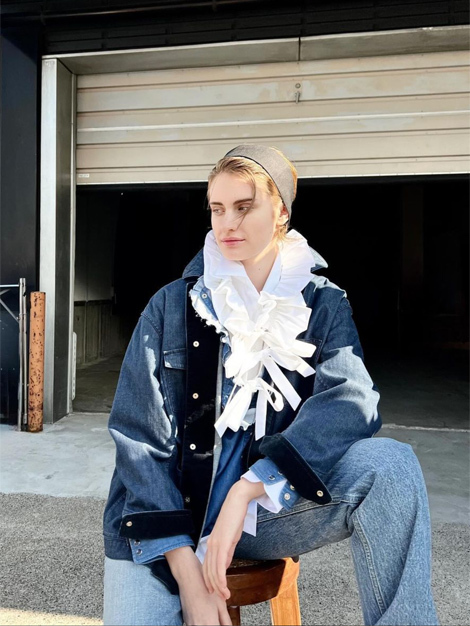 ドゥロワー 7万円 オーガンジー素材リボンシャツ ブラウス Drawer L