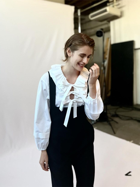 Drawer ドゥロワー 今季24SS フリルリボンブラウス38 美品 ホワイト