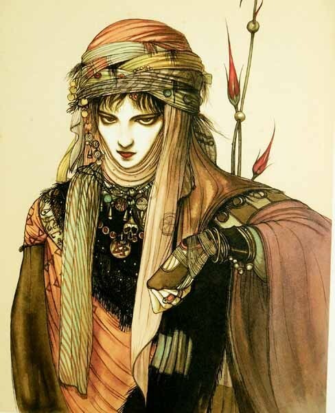 天野喜孝【まなざし】グイン・サーガ絵画（シバクローム、手彩）【作品