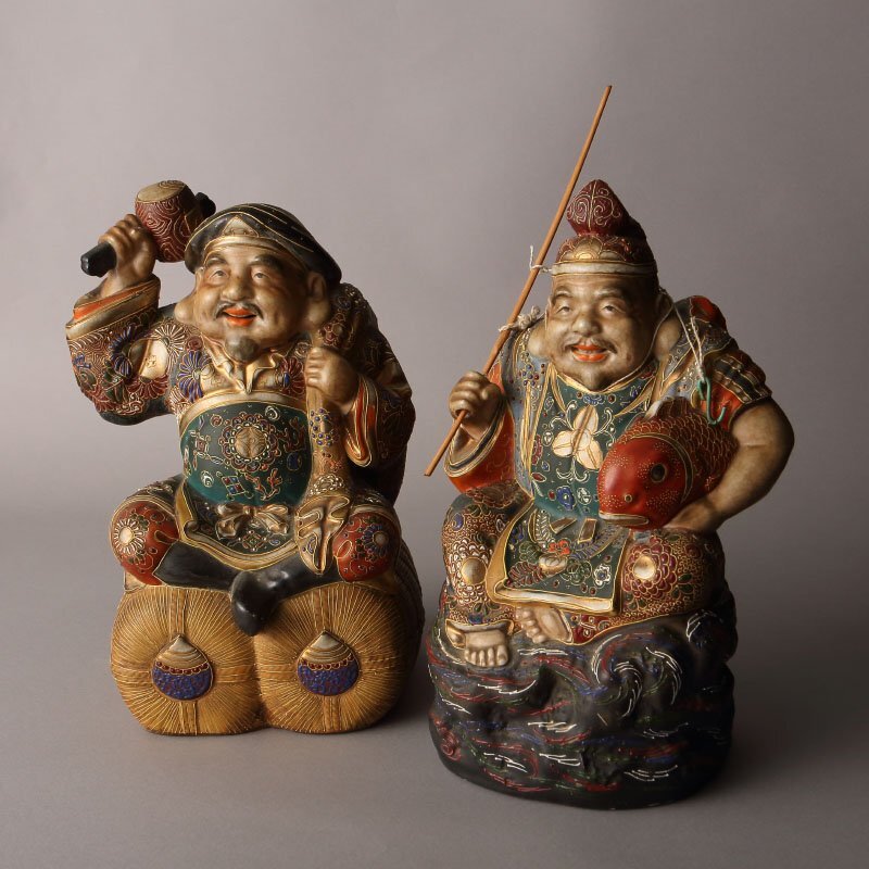 Yahoo!オークション - 委託HK 明治時代 九谷焼恵比寿・大黒置物（工芸