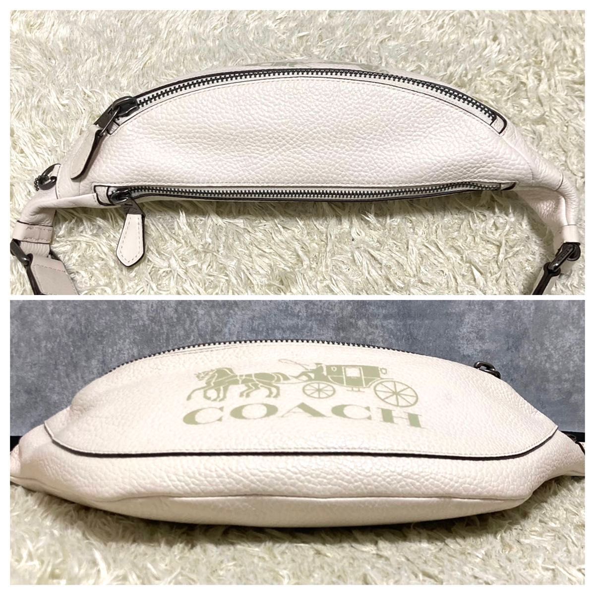 極美品】COACH コーチ ボディバッグ レザー ホワイト 白 ホースロゴ