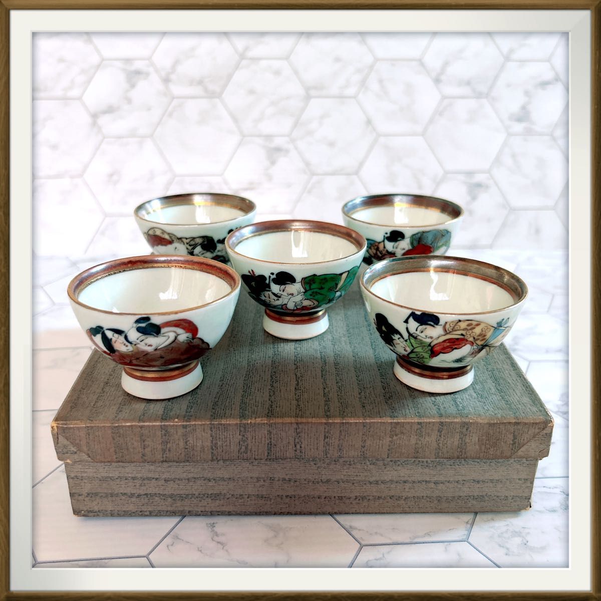 時代 枕絵 浮世絵 艶絵 春画 お猪口 5客セット盃 骨董 古美術