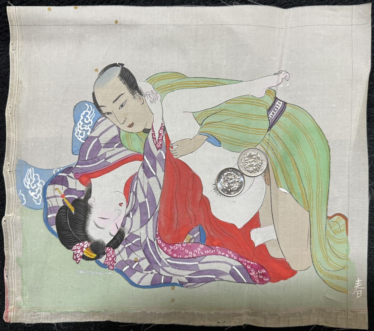 Yahoo!オークション - 真作/江戸期肉筆春画 絹本 浮世絵 艶本 枕絵 秘