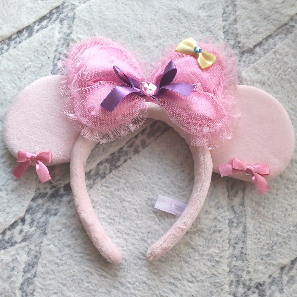 ディズニー ミニー カチューシャ ピンクリボン イヤリング レース レア