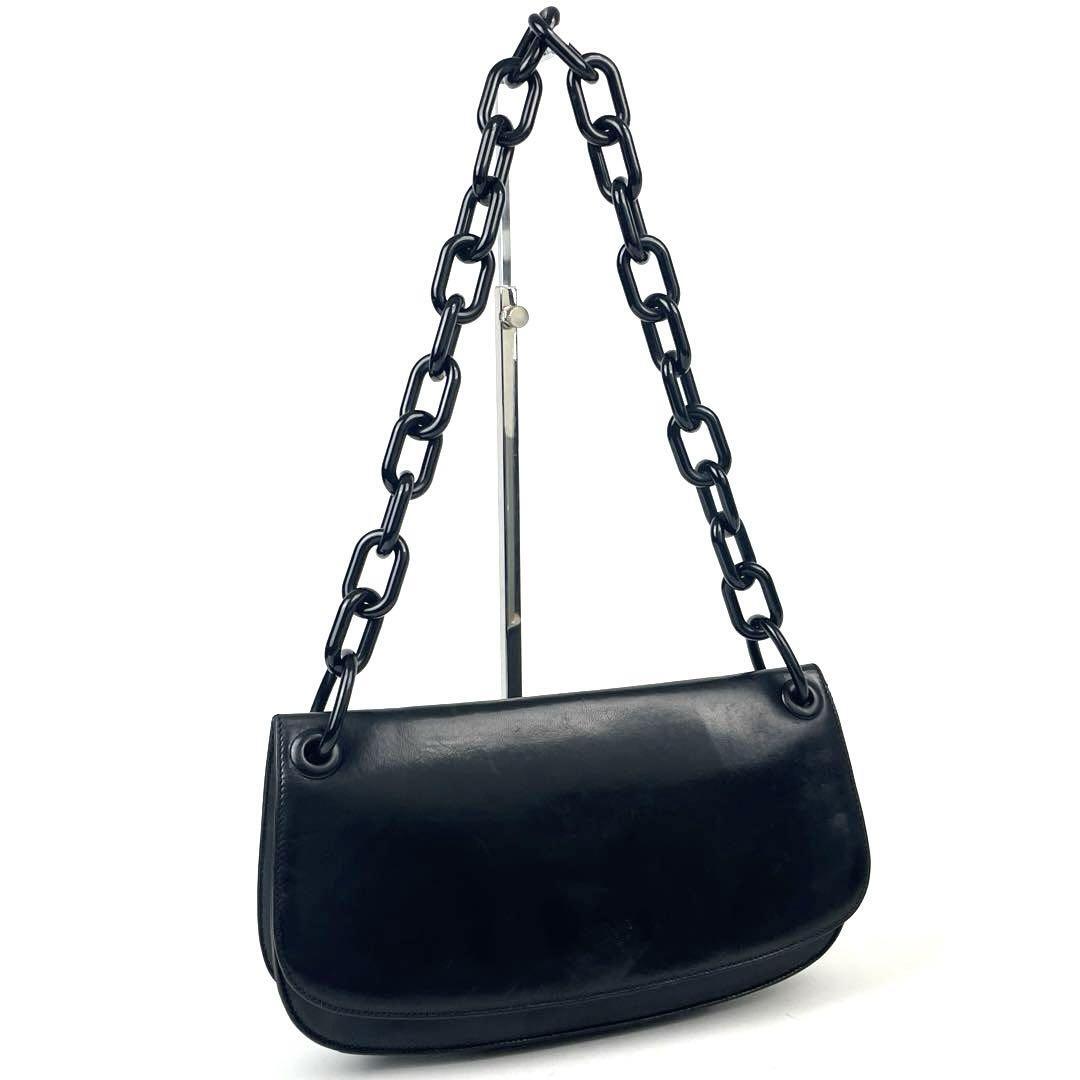 人気】PRADA プラダ ショルダーバッグ ロゴ型押し プラチェーン 白タグ