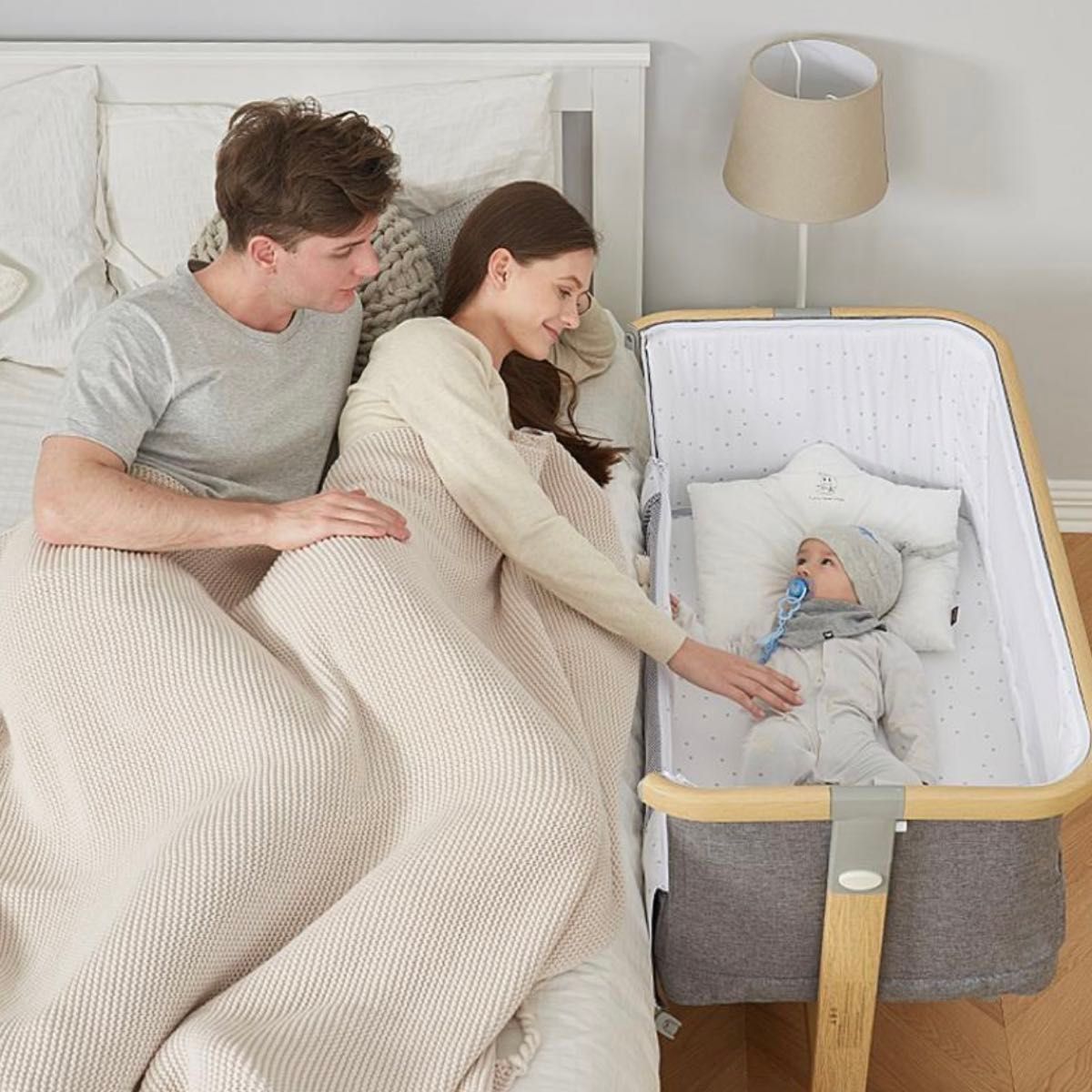 HZDMJ ベビーベッド 2023年型 カーキ ベージュ 添い寝 コンパクト