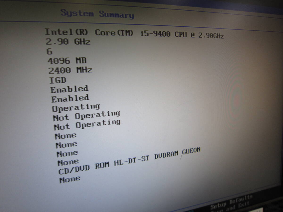 INTEL 第9世代CPU（i5 9400）MB・メモリーセット bios確認 INTEL 第9
