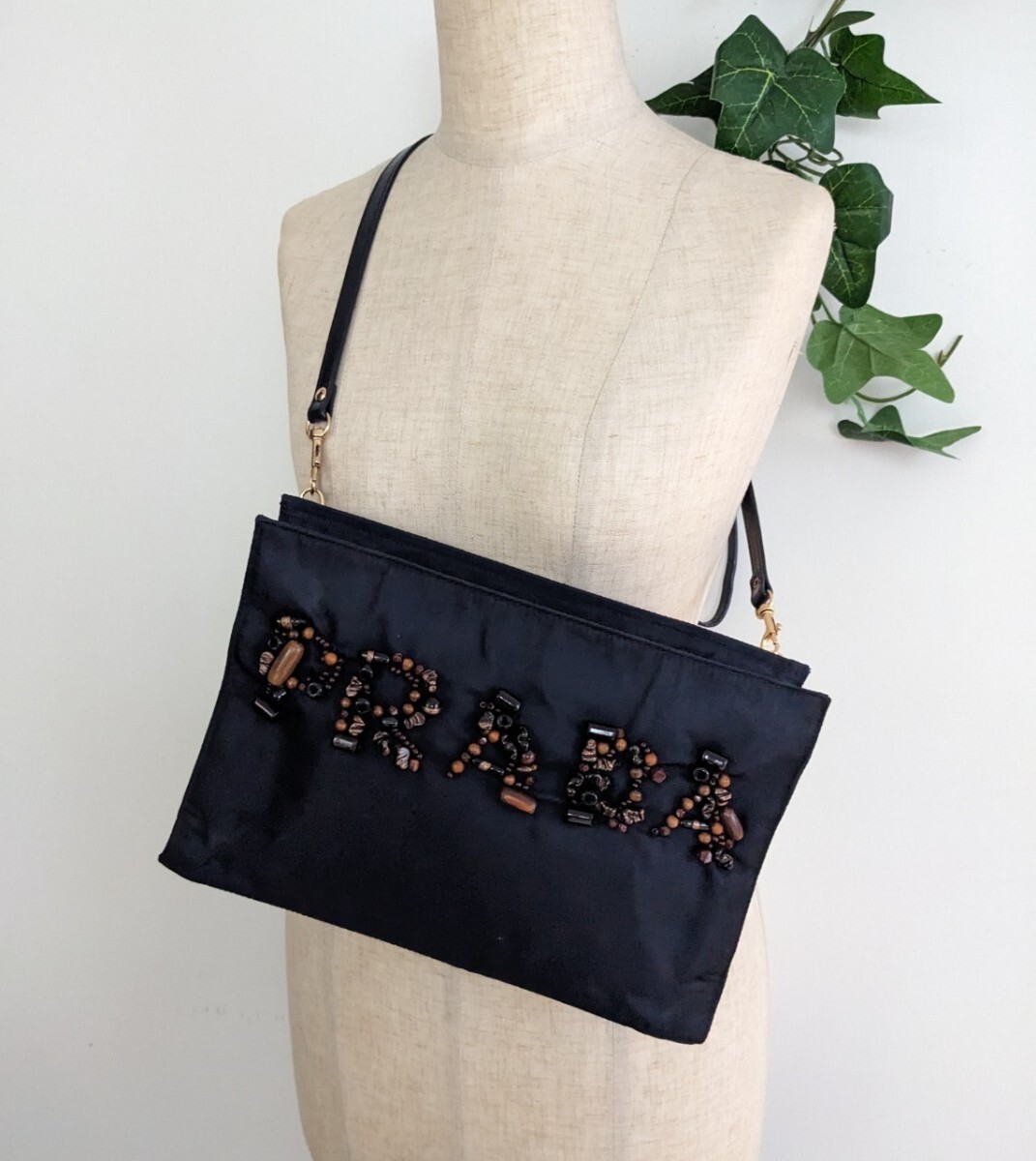 美品 PRADA オールドプラダ ビーズ 刺繍 ヴィンテージ 2way ショルダー