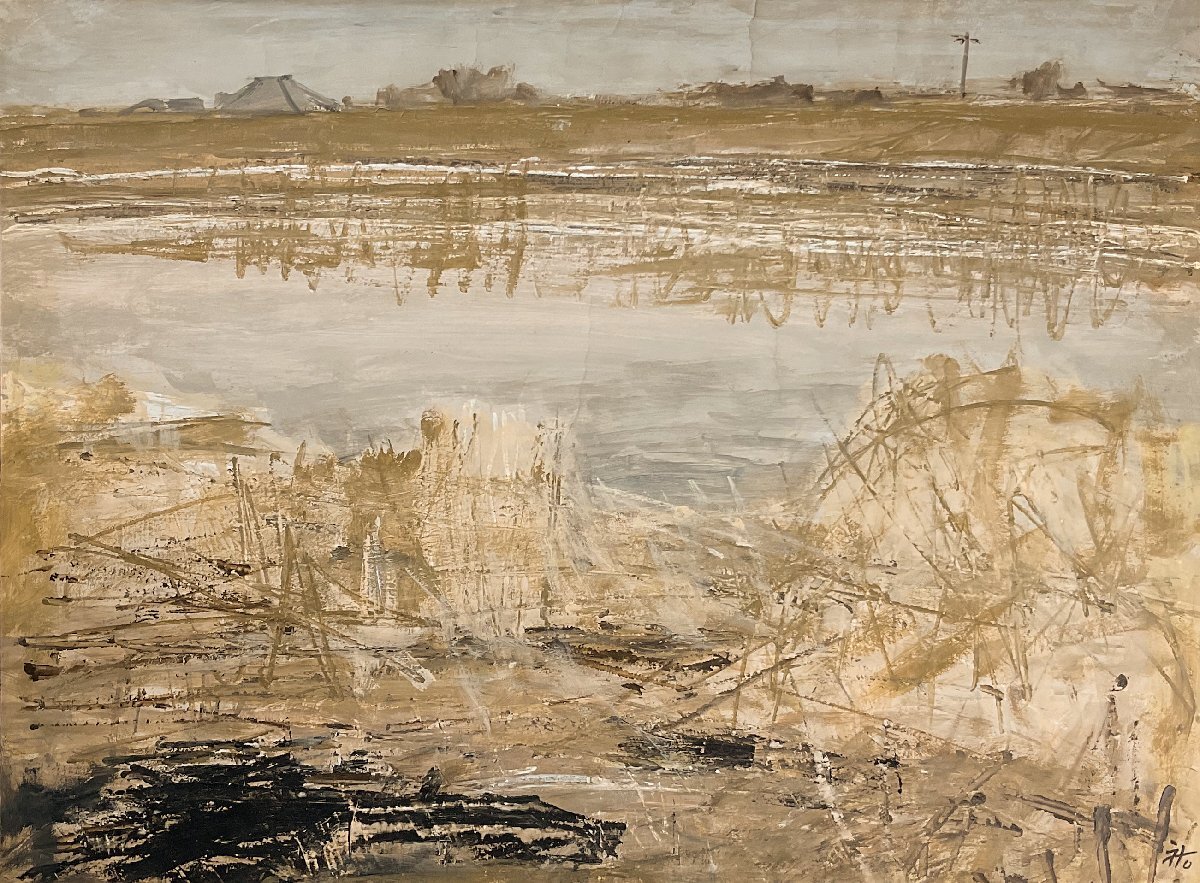 Yahoo!オークション - 柴田祐作(1922-2021) 水彩20号『水郷早春』1972