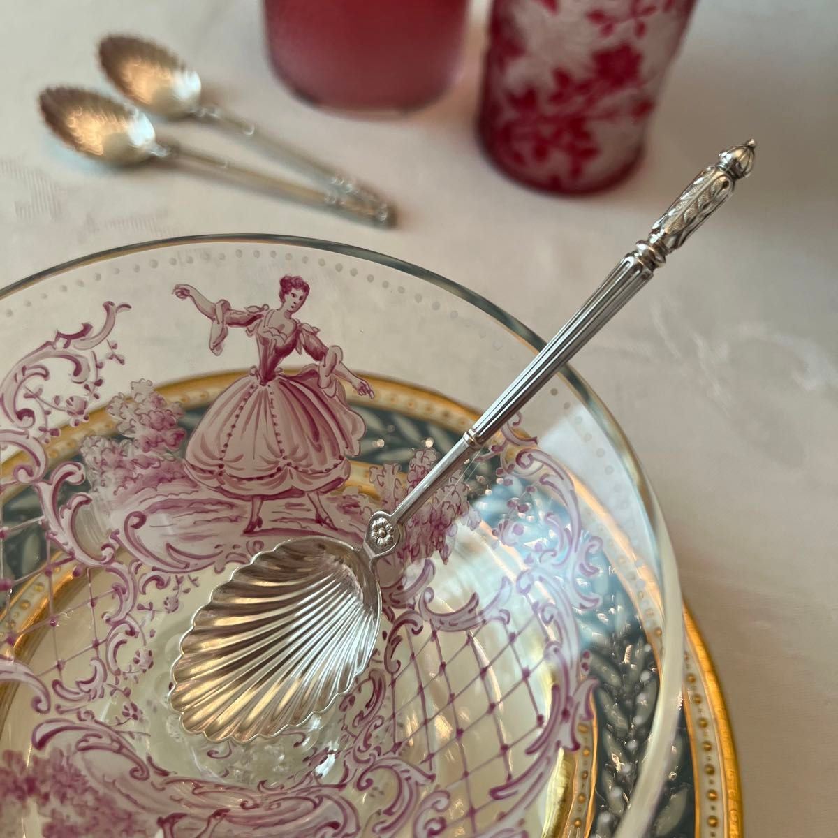 フランス／ピュイフォルカ】純銀／金彩 透かし／ストロベリーサーヴァー