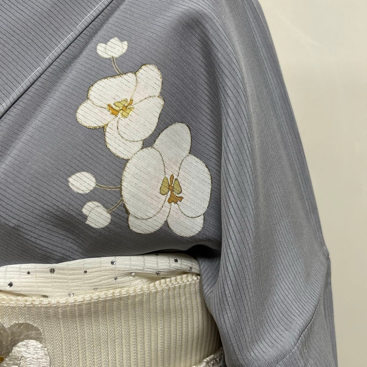 絽 ろ 夏物 訪問着 着物 お仕立て上り Lサイズ グレー 胡蝶蘭 ラン 白