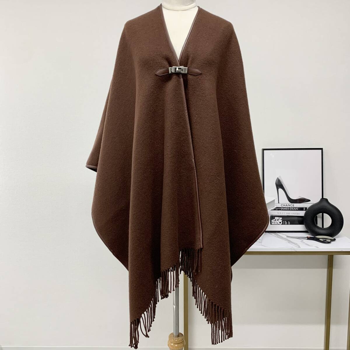 M10331 エルメス カシミヤ ケリー金具 ケープ ポンチョ ブラウン
