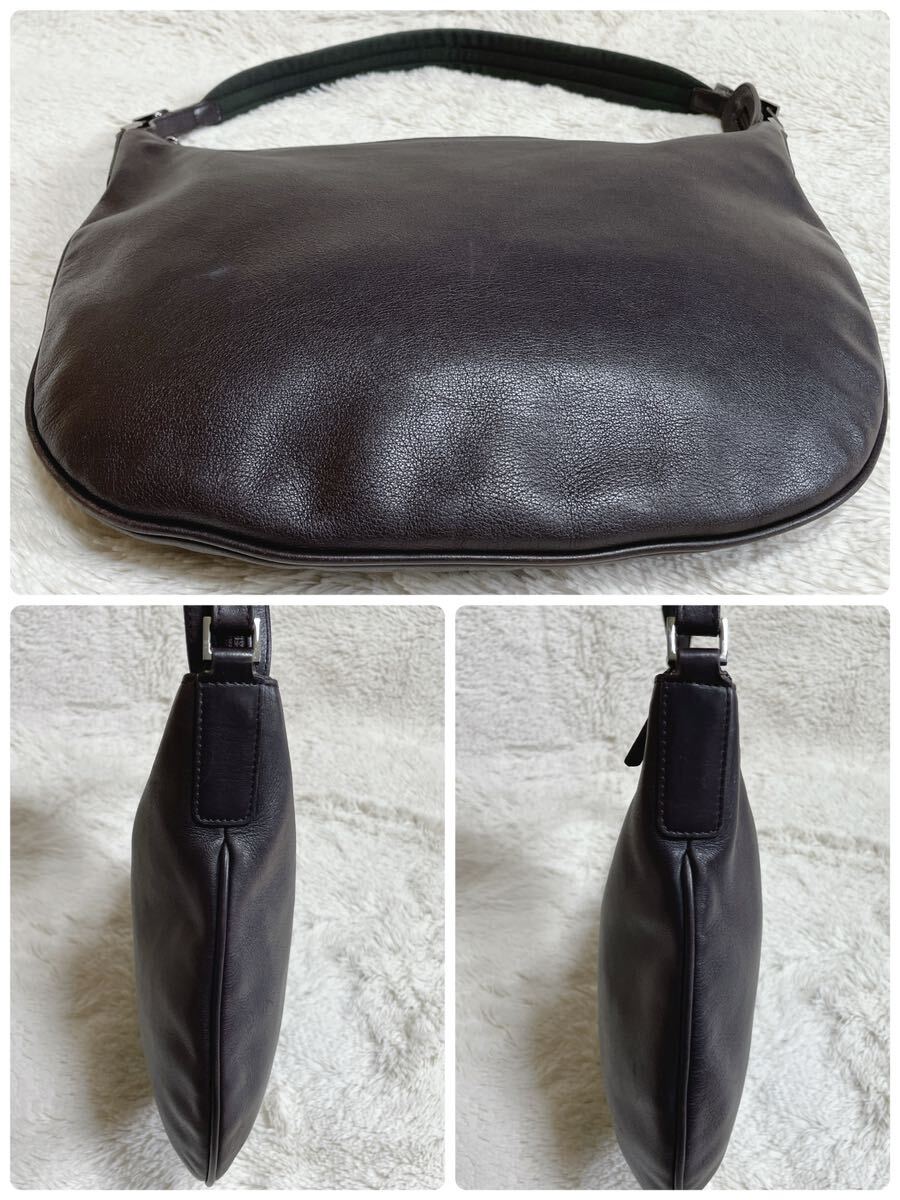 美品 GUCCI グッチ オールレザー ハーフムーン ショルダーバッグ ロゴ