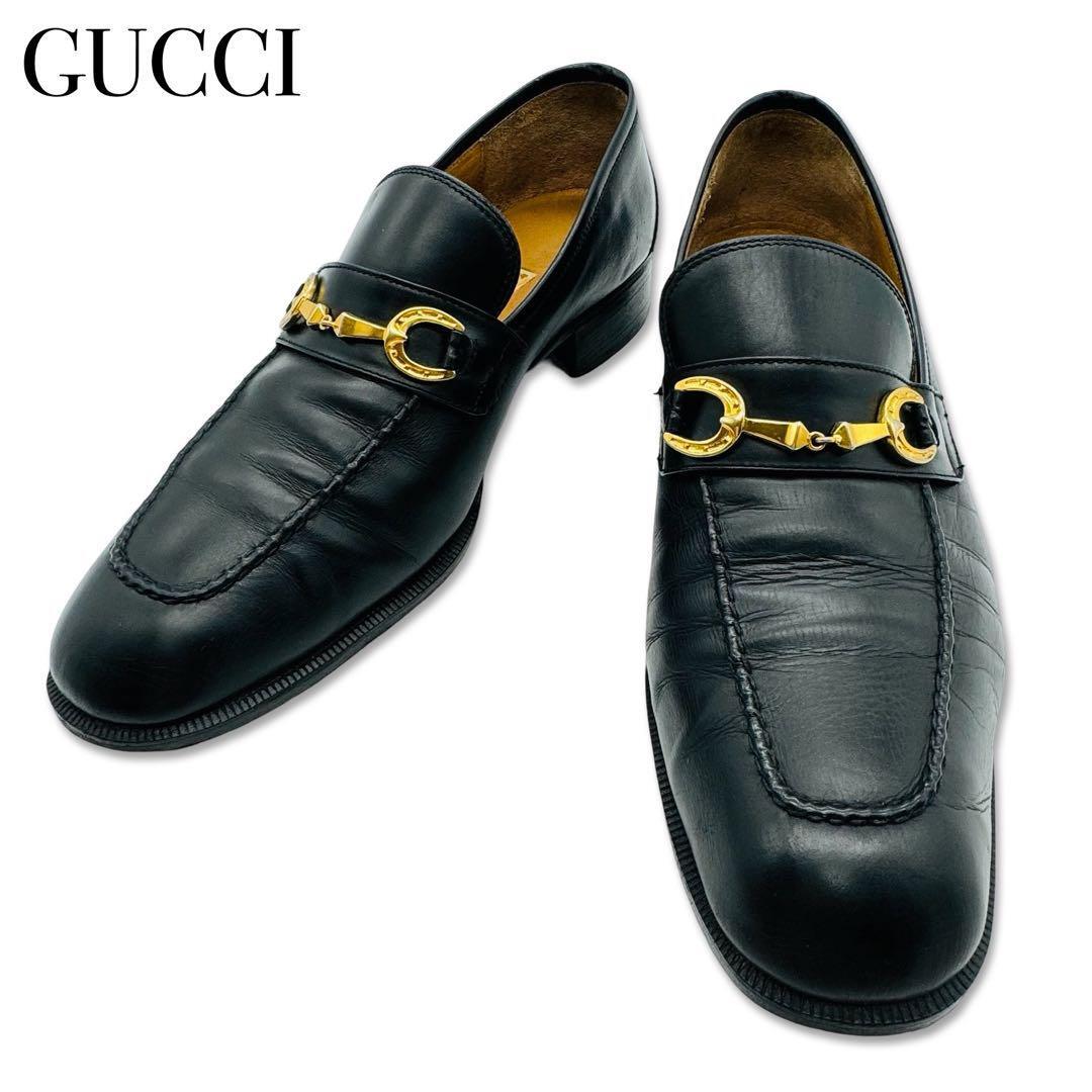 GUCCI オールドグッチ レザー ローファー 約27 5cm 靴 シューズ 黒
