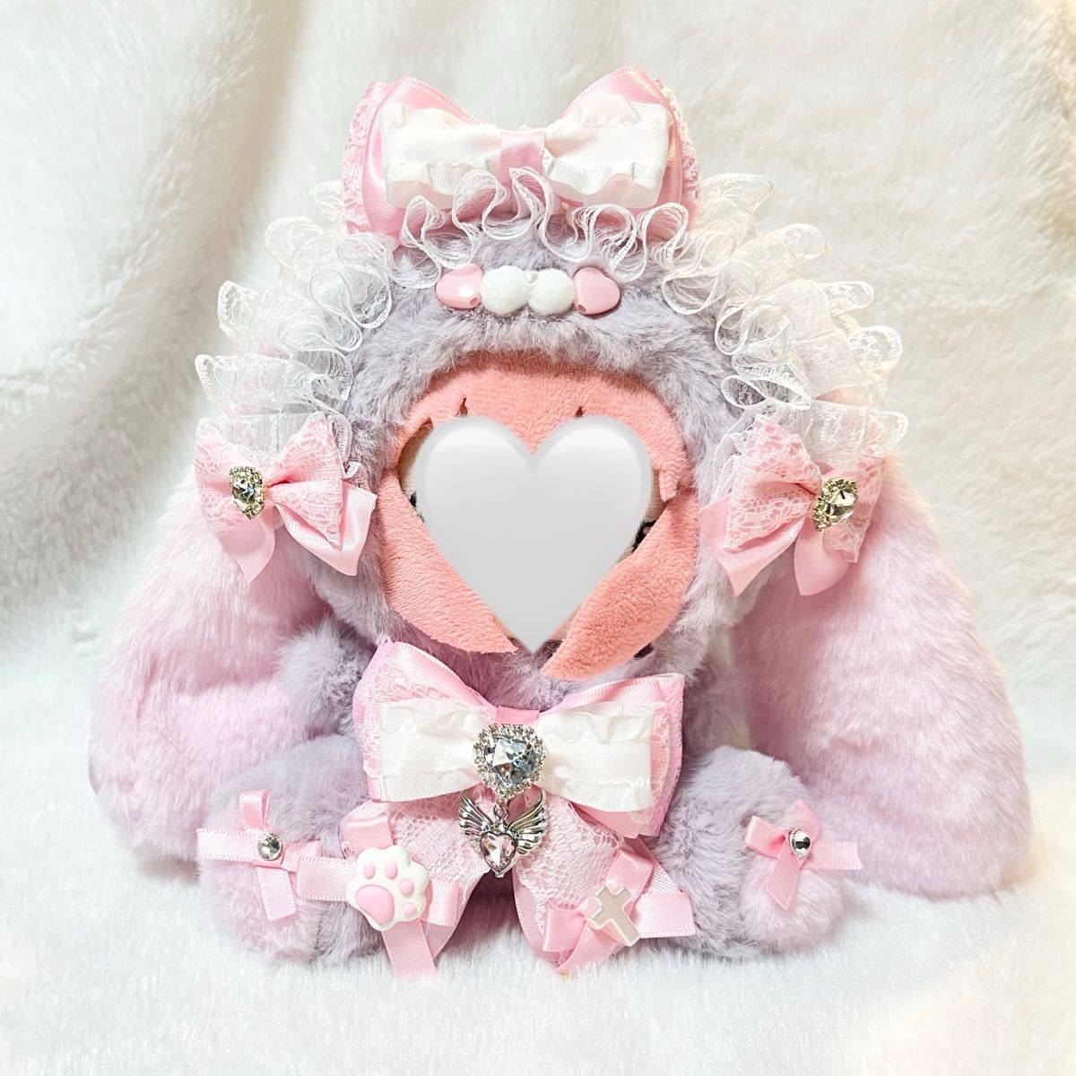 おすわりぬい服 着ぐるみ くまちゃん ピンクx白② ⑧15cm おすわりぬい