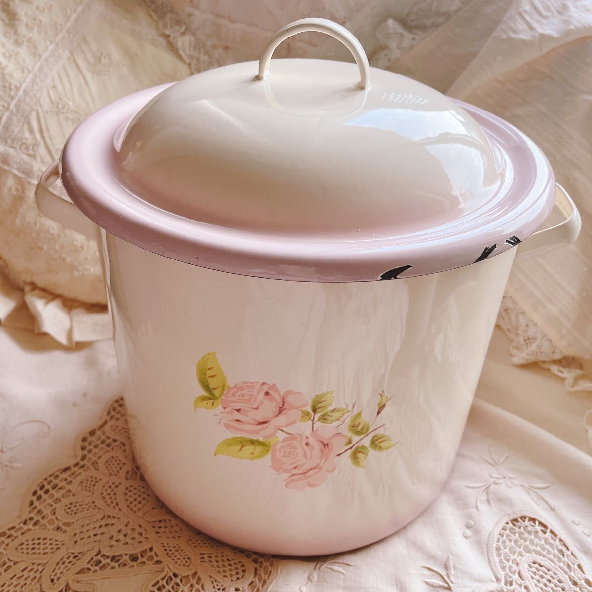 お値下げ イマン ダイアナローズホーローライスキャニスター缶マニー