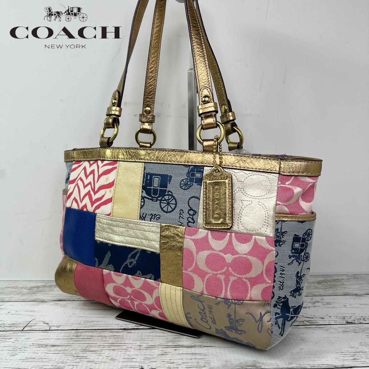 COACH コーチ パッチワーク レザー トートバッグ ハンドバッグ T31