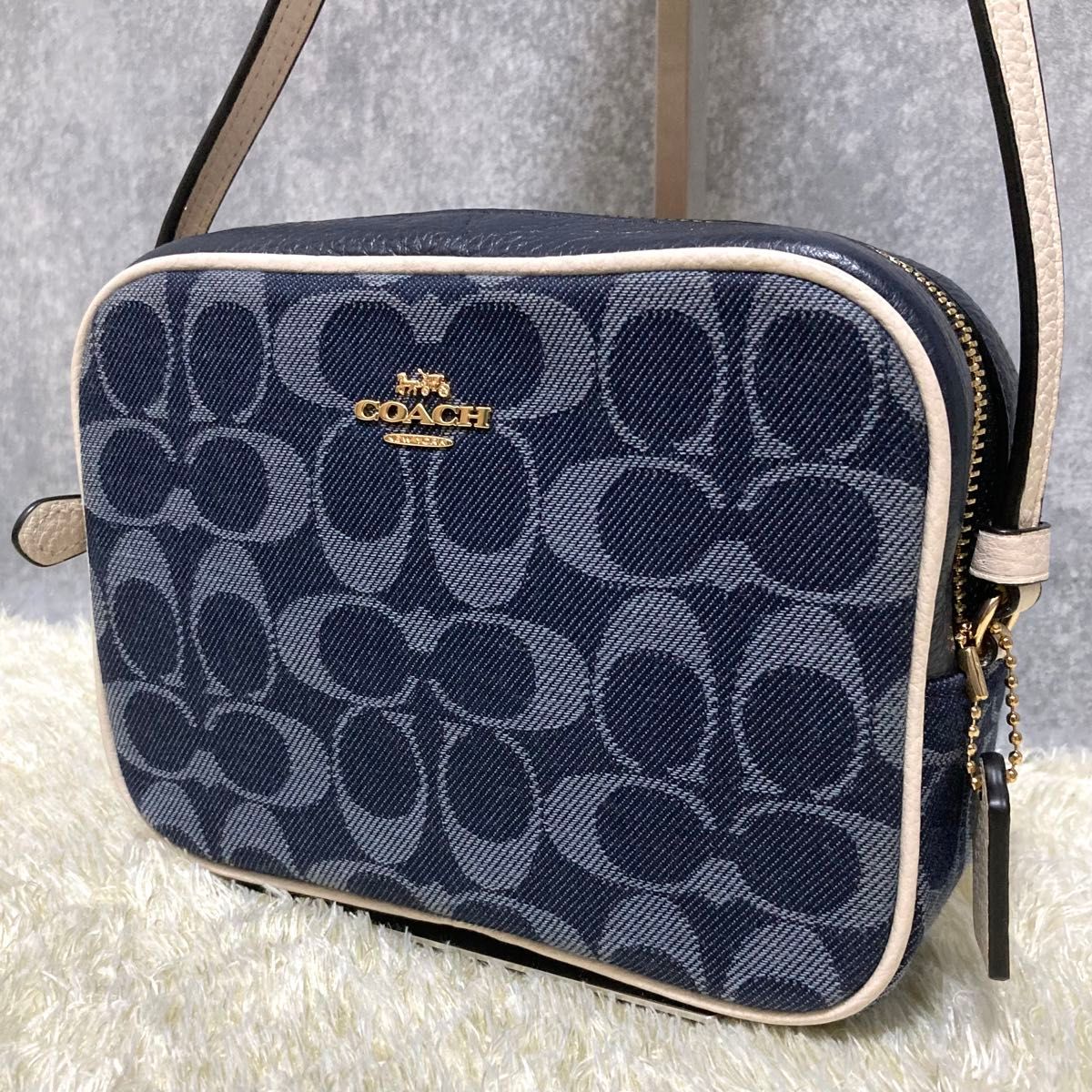 極美品】COACH コーチ カメラバッグ レザー キャンバス デニム