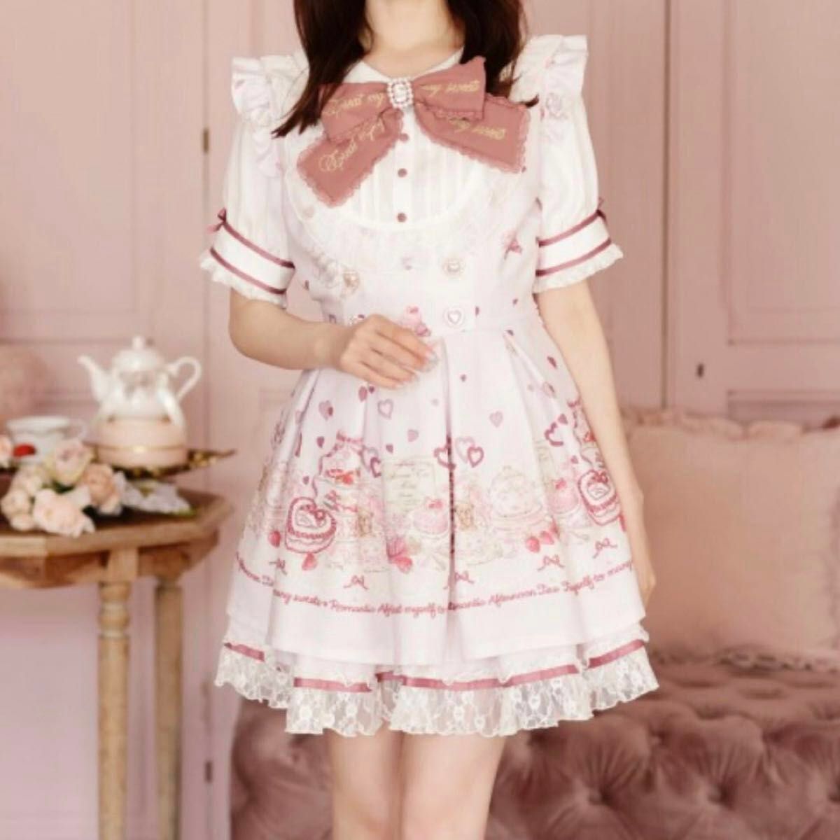 LIZLISA リズリサ Many Hearts Afternoontea柄セットアップ ピンク